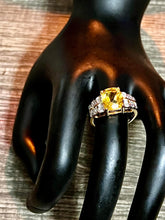 Women's .999 Turkish Silver 2.6 CTW Baguette Cut Citrine, with 0.040 Carat Diamonds Size 7